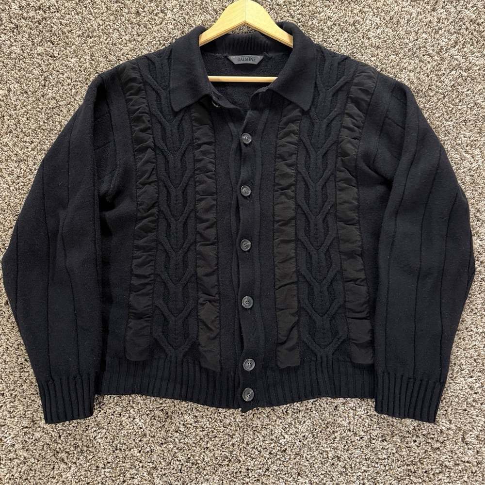 Dalmine Uomo Black Cable Knit Wool Sweater XXL Made in Italy Dark Academia Moody
